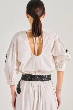 T-shirt ricamo palme cotone bianco